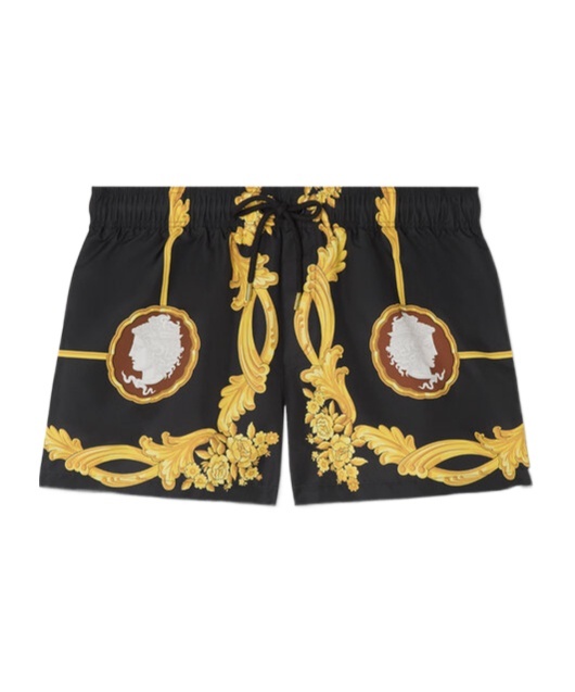 Versace Elastic Waist Swim Trunks In Yellow