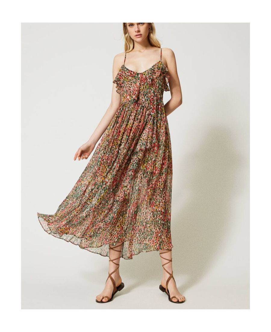 Shop Twinset Leopard-print Ruffled Maxi Dress In Brown