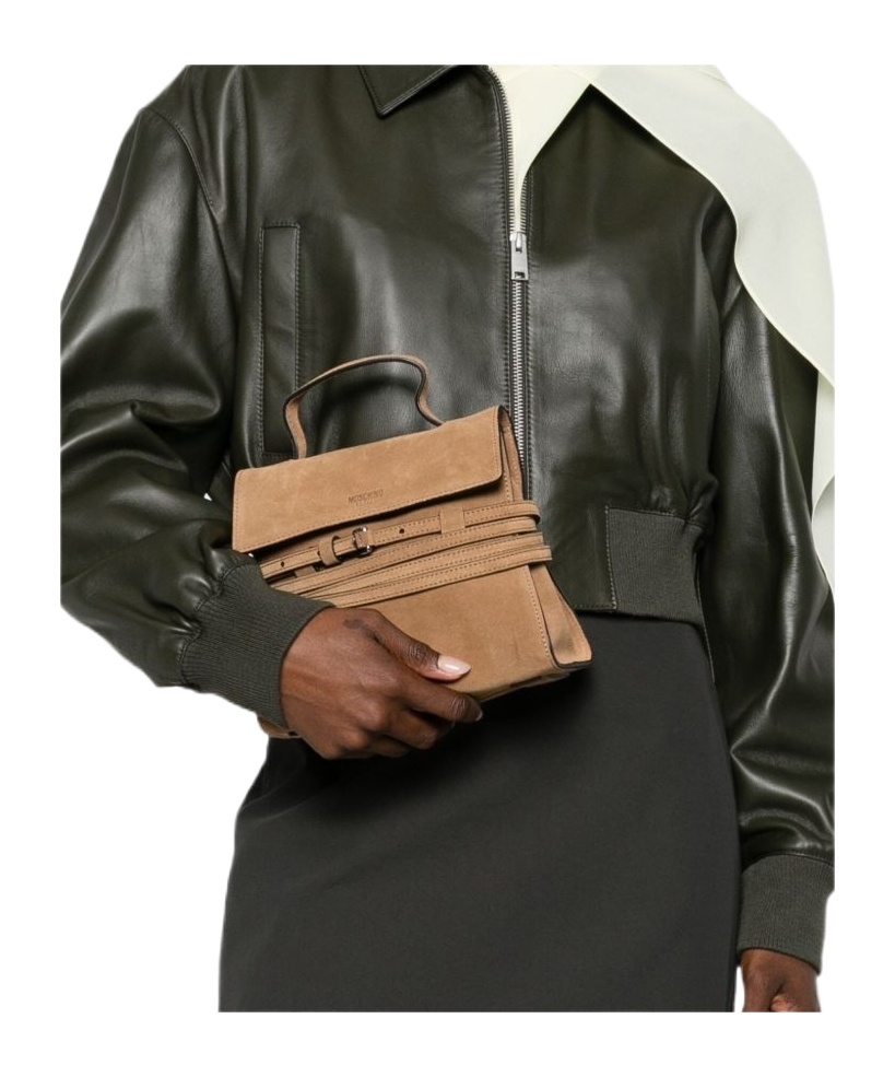 Moschino Small Tie Me Suede Tote Bag In Brown