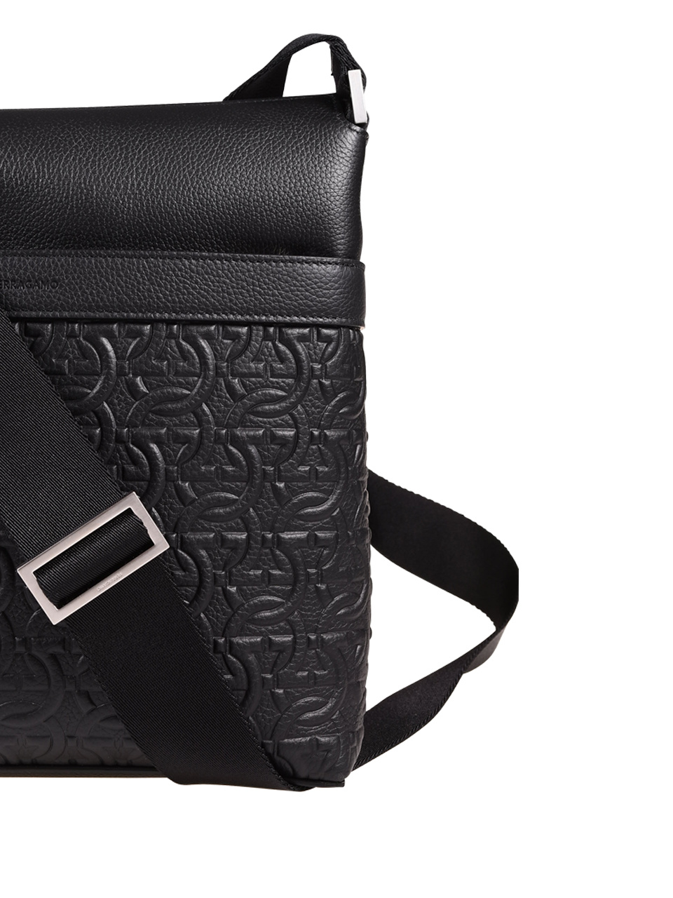 Ferragamo Gancini Pattern Leather Crossbody Bag In Black