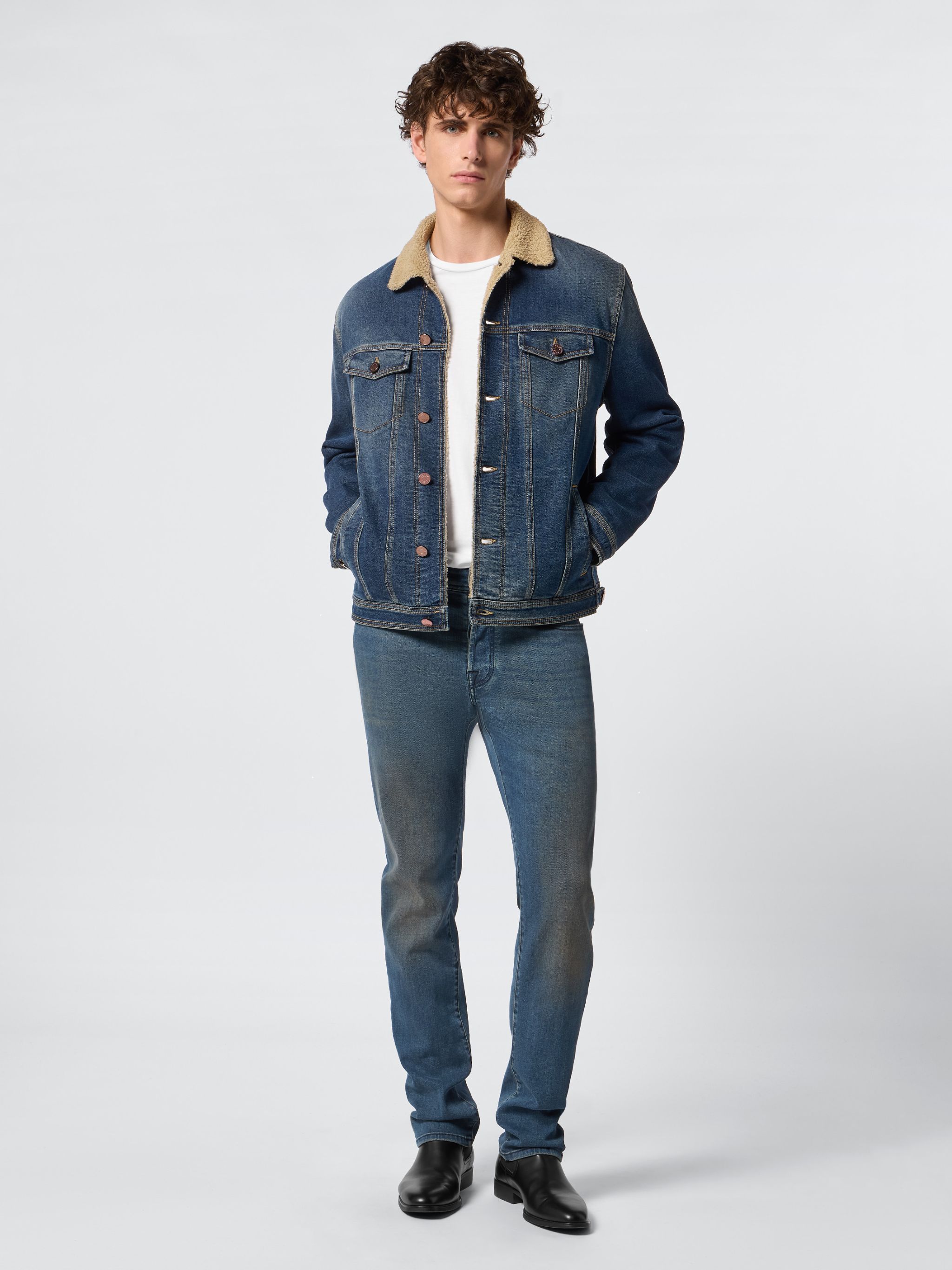Jacob Cohen Sherpa Truck Driver Denim Coat In Blue