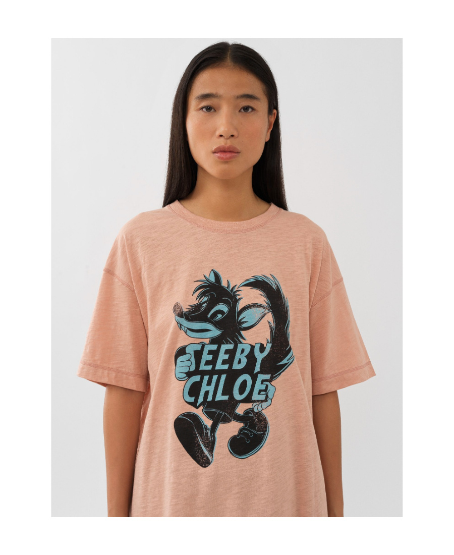 Shop See By Chloé Graphic-print Cotton T-shirt In Nude