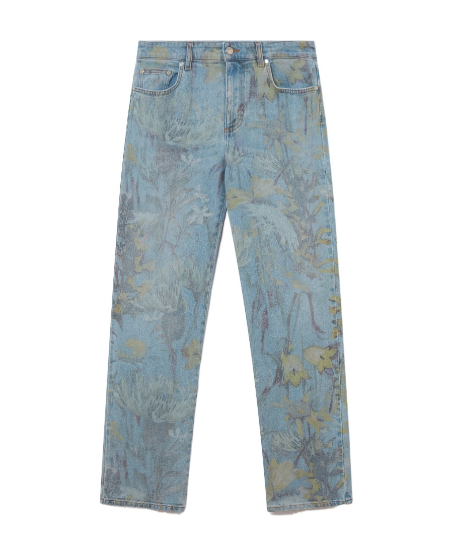 Stella Mccartney Floral Printed Straight Tube Jeans In Gray