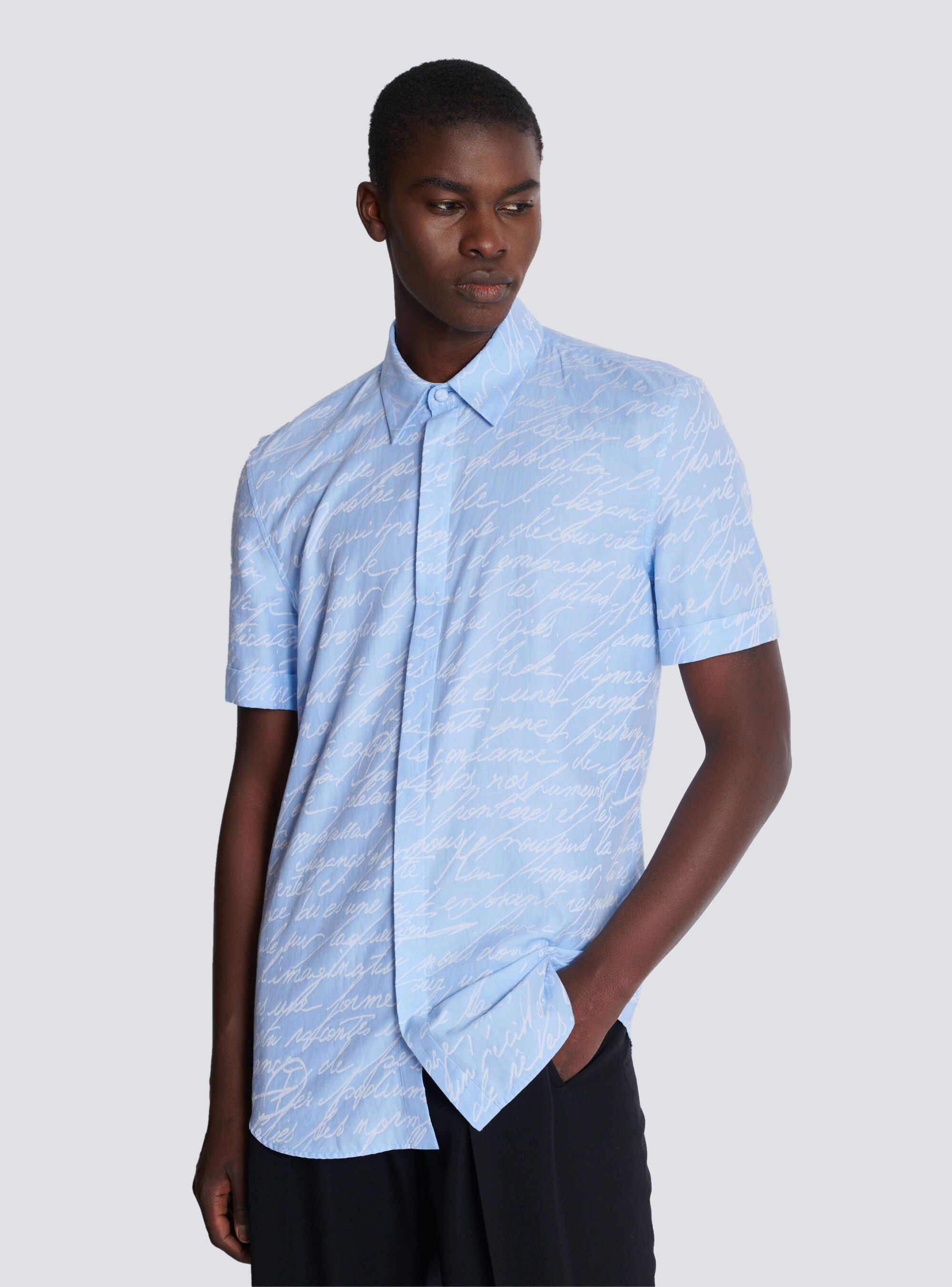 Balmain Love Letter-jacquard Shirt In Blue