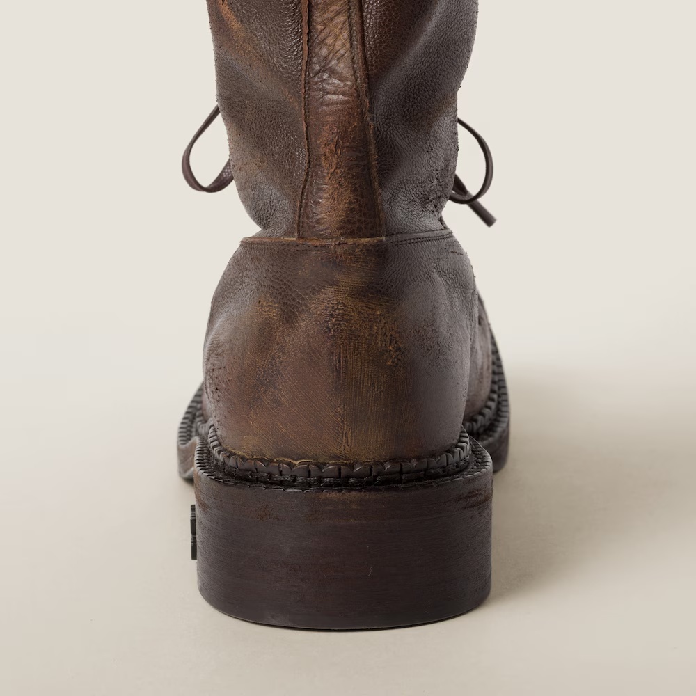 Miu Miu Lace-up Leather Boots In Multi