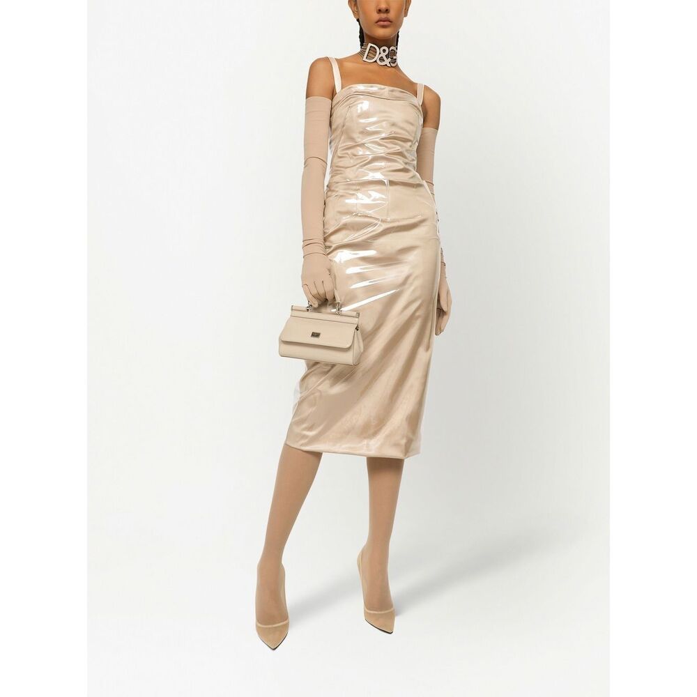 Dolce & Gabbana Sicily Patent Tote Bag In Nude