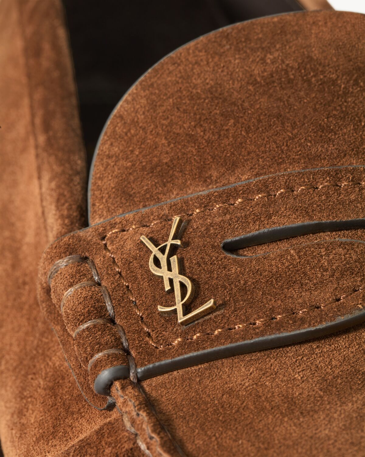 Saint Laurent Suede Penny Strap Loafers Round Toe In Brown