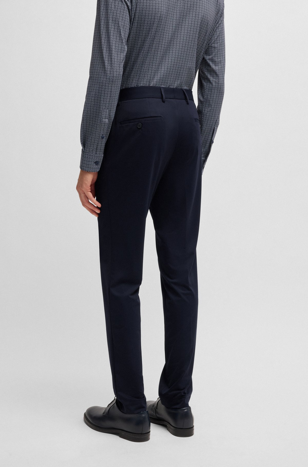 Hugo Boss Slim-fit Washable Suit In Patterned Performance-stretch Fabric In Black