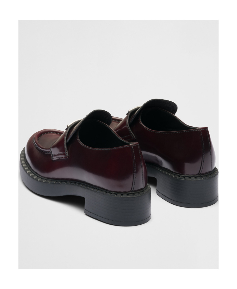 Prada Chocolate Cognac Brushed Leather Moccasin Women In Brown