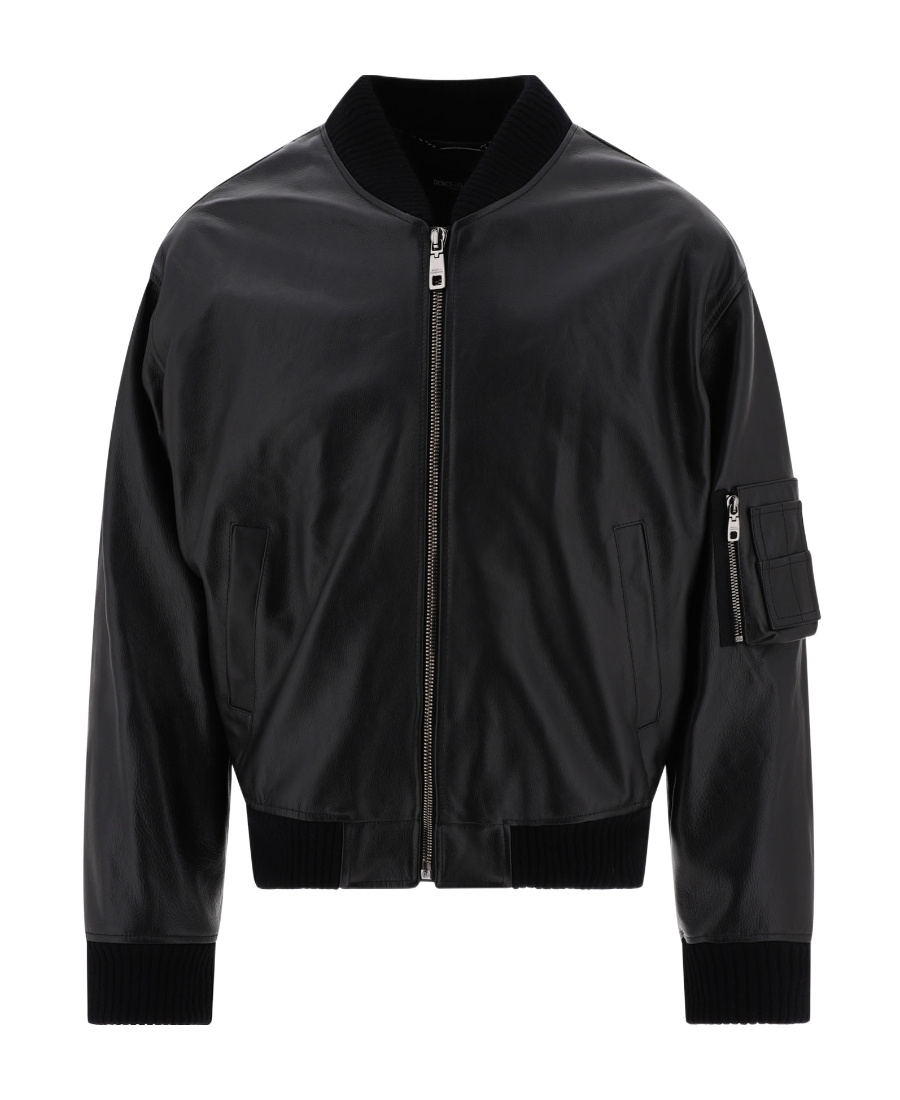 Dolce & Gabbana Leather Zip-up Bomber Jacket In Black