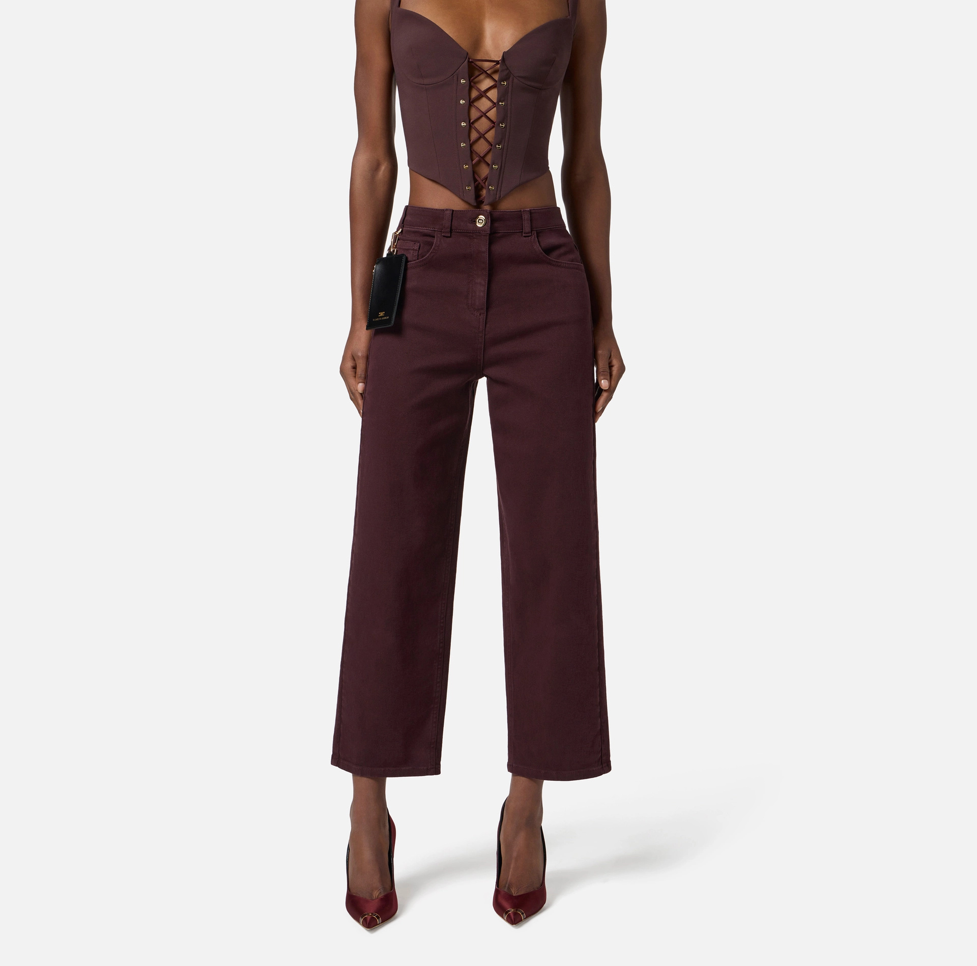 Elisabetta Franchi Logo-plaque Card-holder Jeans In Purple
