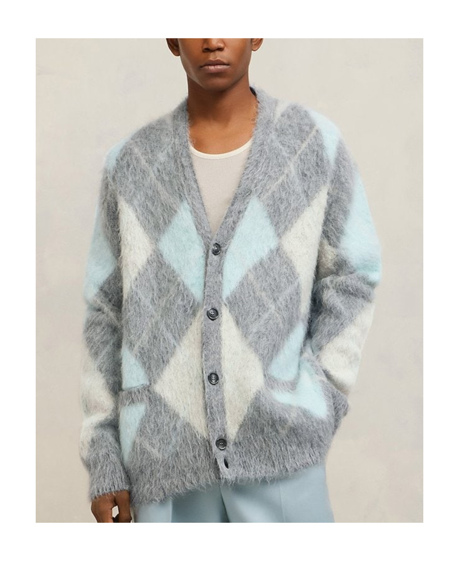 Ami Alexandre Mattiussi Ami Argyle Button-up Long-sleeved Cardigan In Gray