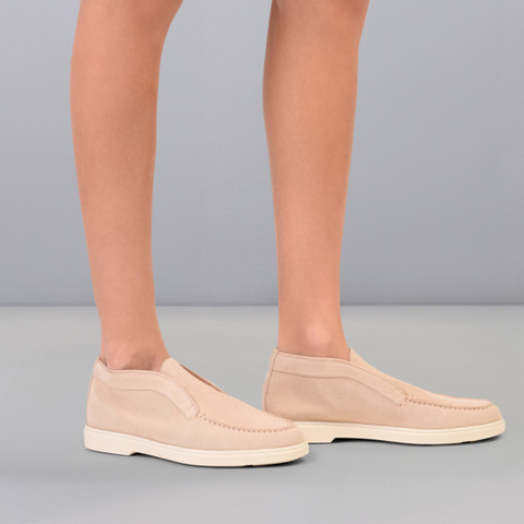 Santoni Chalk Suede Ankle Boots In Nude