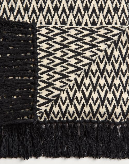 Valentino Knitted Wool Scarf In Black/cream