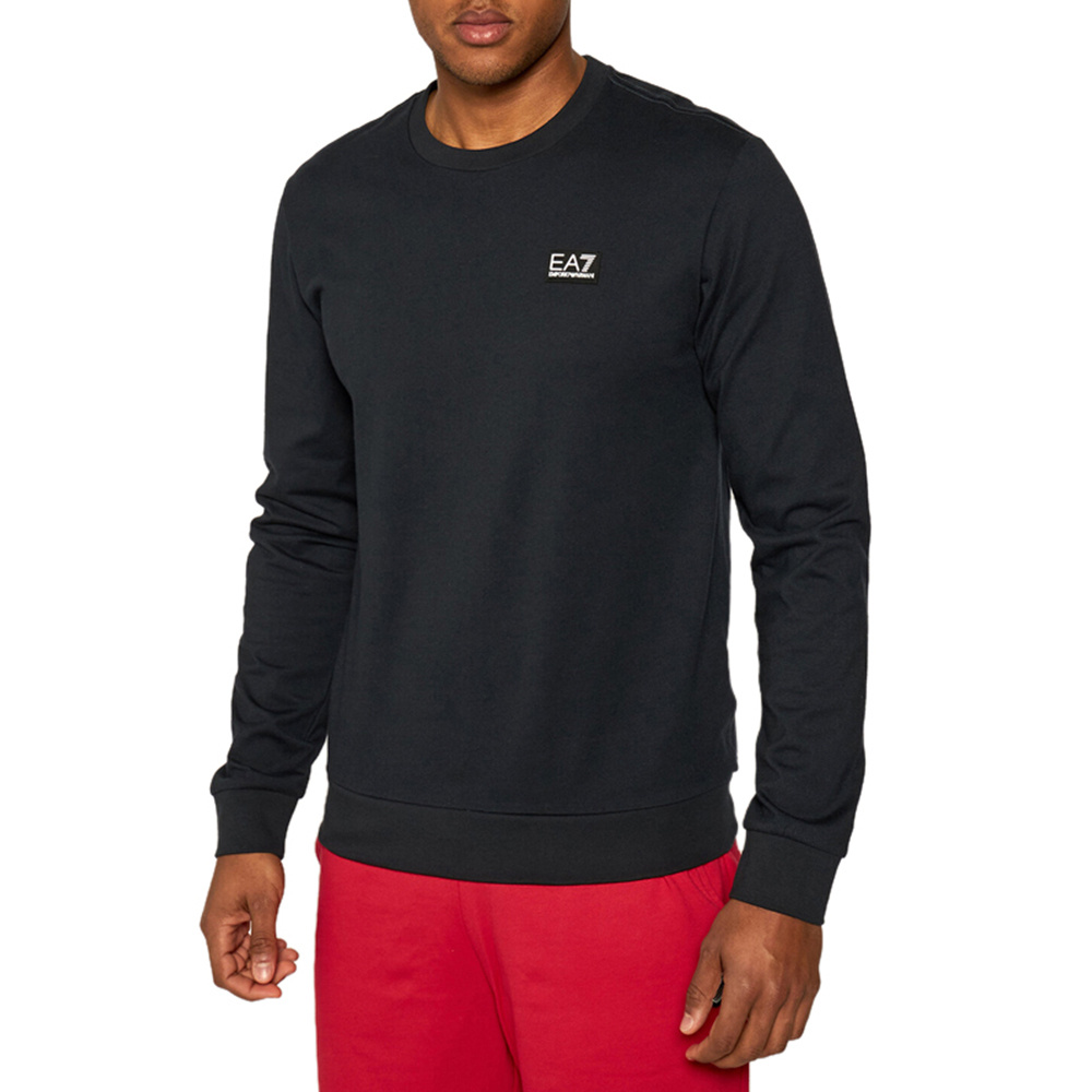 Ea7 Round-collar Long-sleeve Hoodie In Black