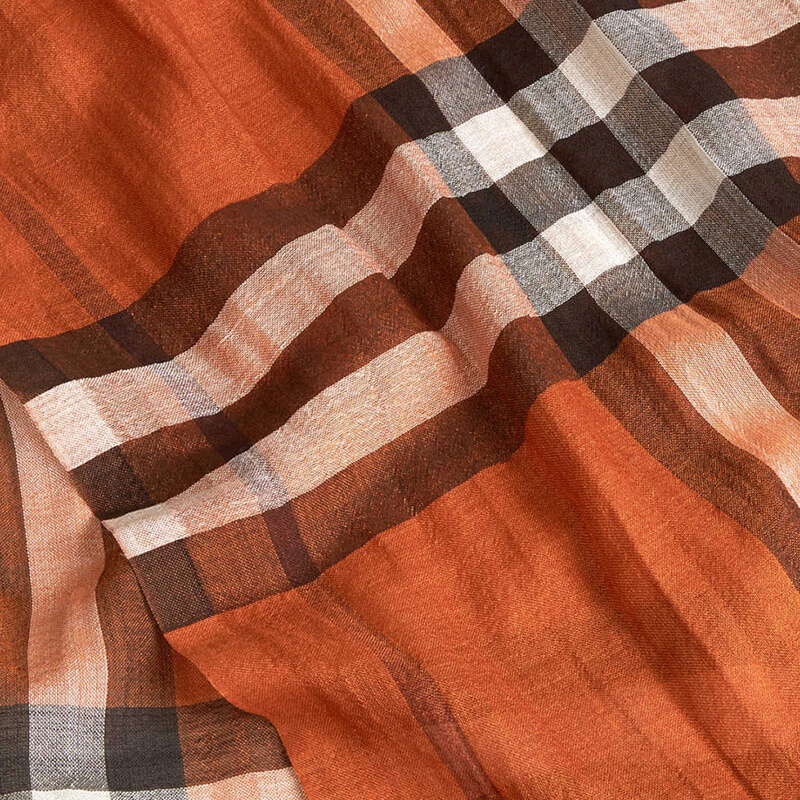 Burberry Orange Plaid Silk Wool Blended Scarf In Multicolor