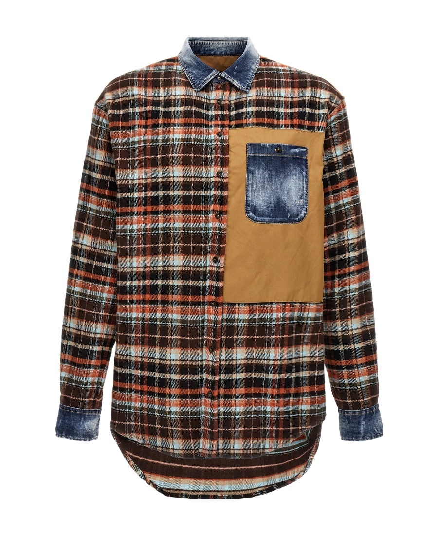 Shop Dsquared2 Denim-details Check-pattern Shirt In Multicolor