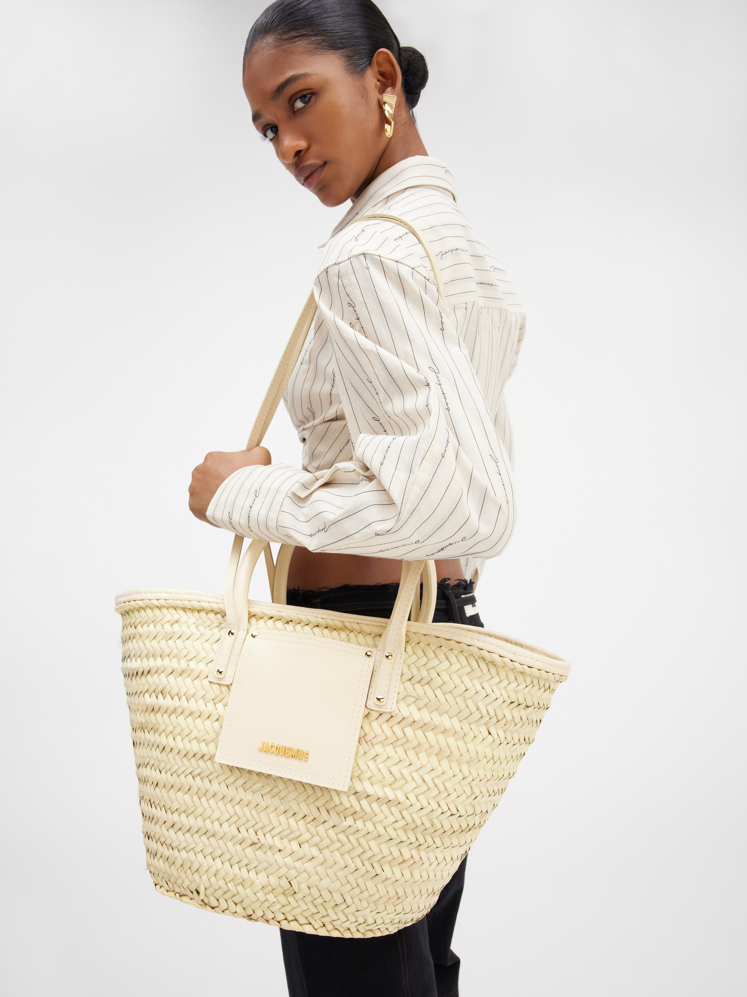 Jacquemus Le Panier Soli Raffia Tote Bag In Nude