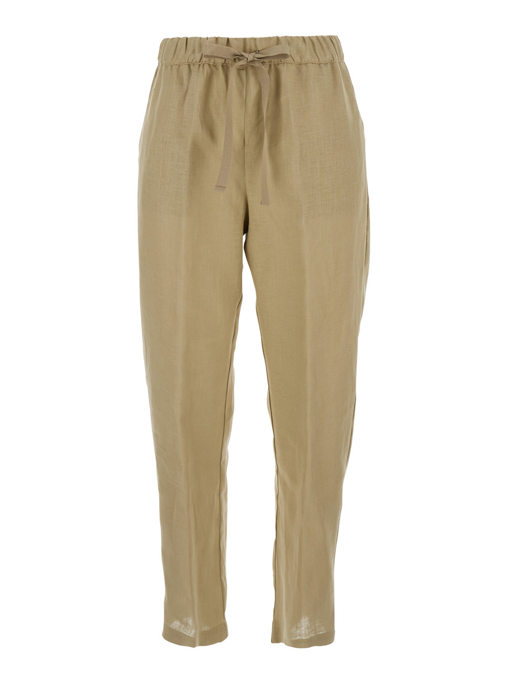 Semicouture Beige Pants With Elastic Waist With Drawstring In Linen Woman