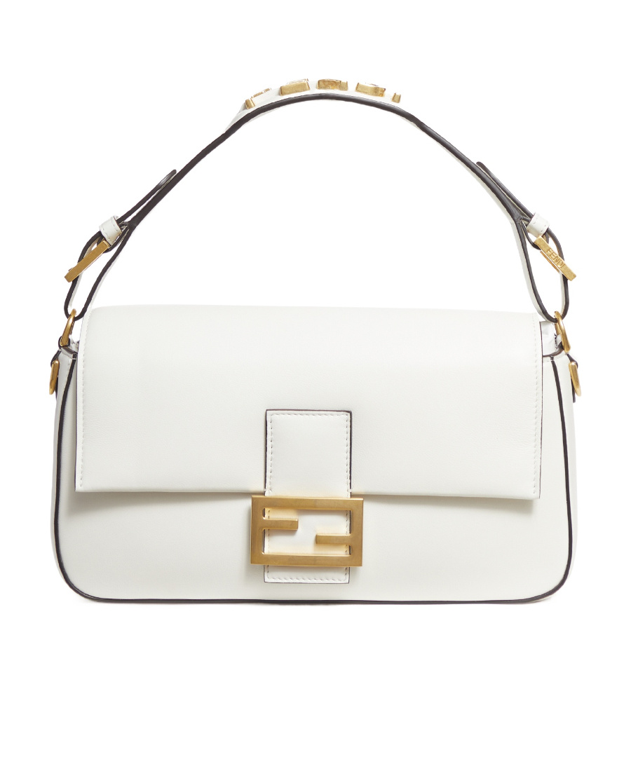 Fendi Baguette Leather Shoulder Bag In White