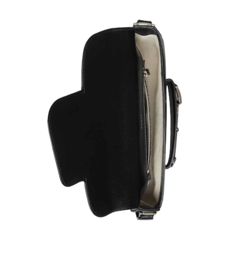 Gucci Leather Shoulder Bag With Iconic Frontal Horsebit In Black