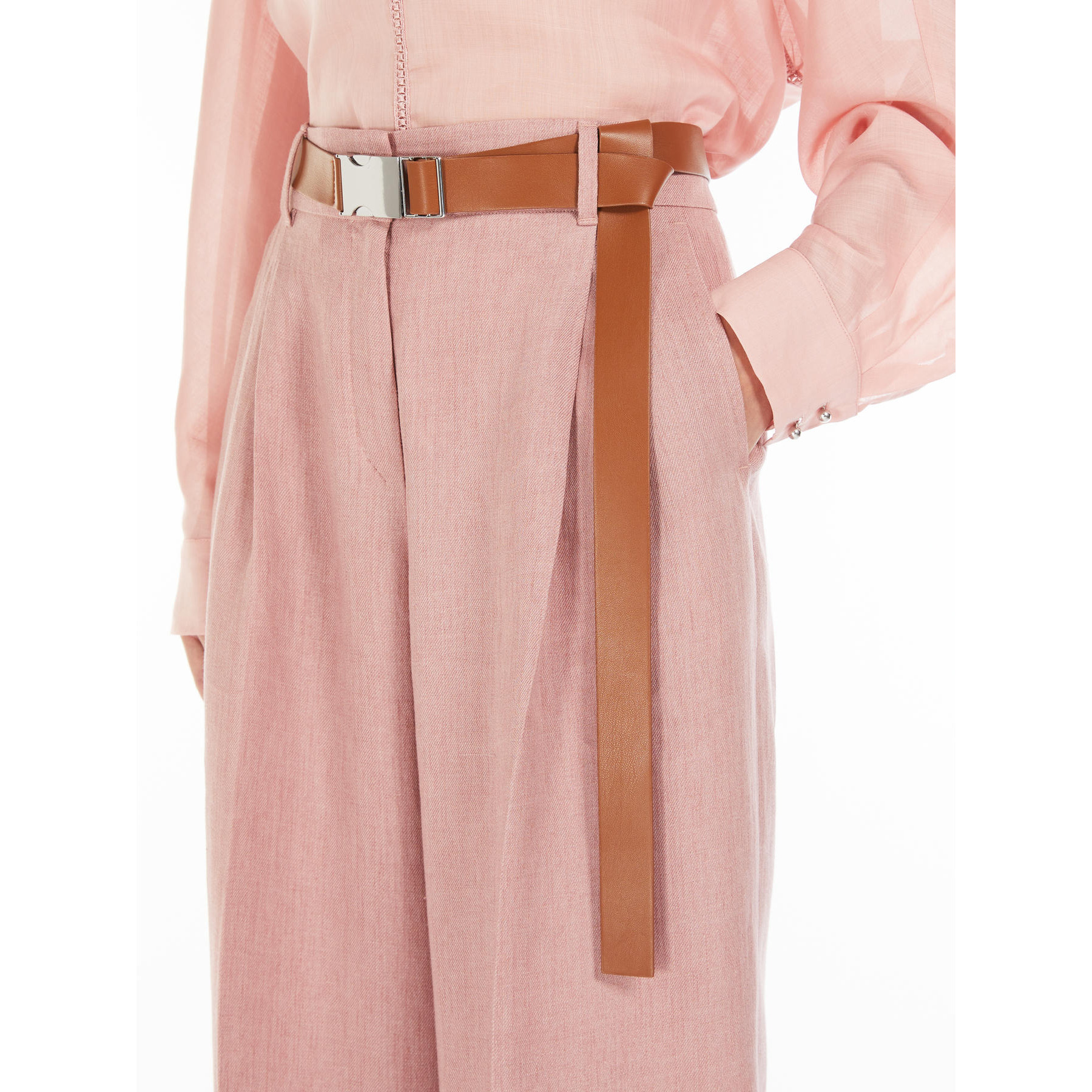 Max Mara Straight-fit Faded Linen Trousers In Pink