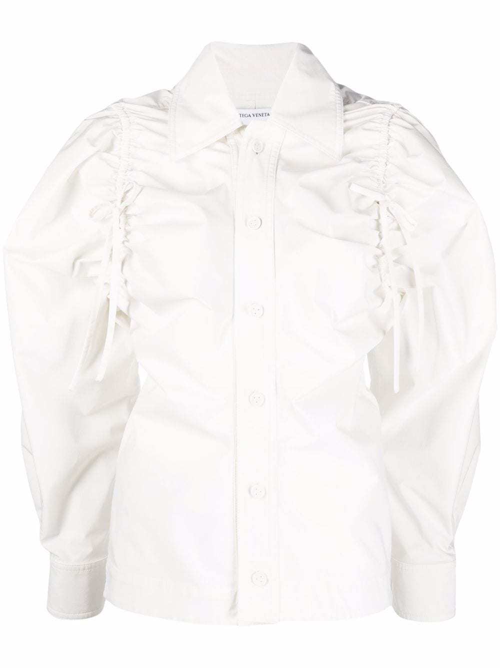 Bottega Veneta Tie-gathered Balloon Sleeve Shirt In White