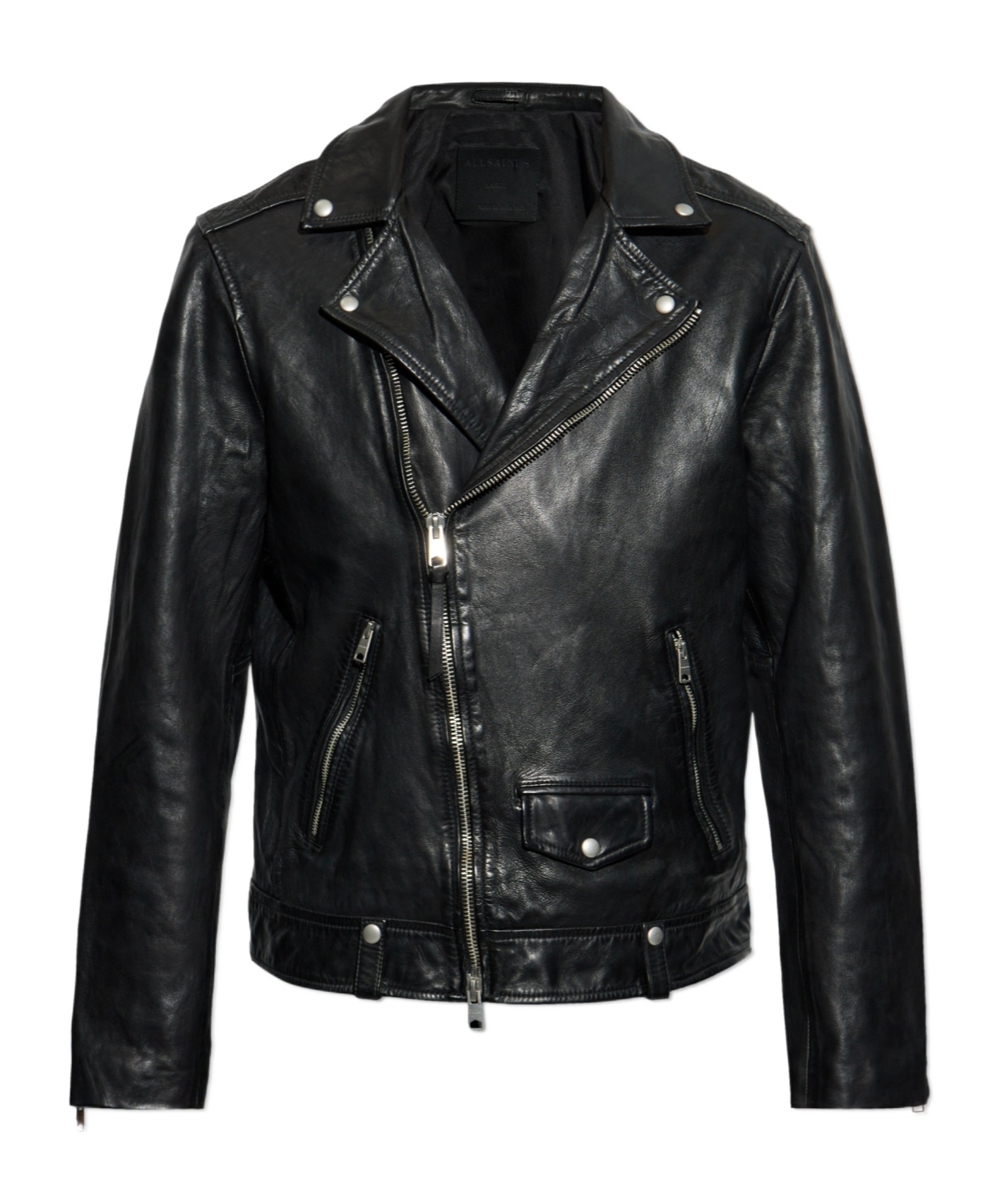 Allsaints Long-sleeved Leather Jacket In Black