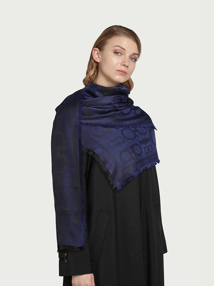 Ferragamo Jacquard Gancini Pattern Scarf In Blue