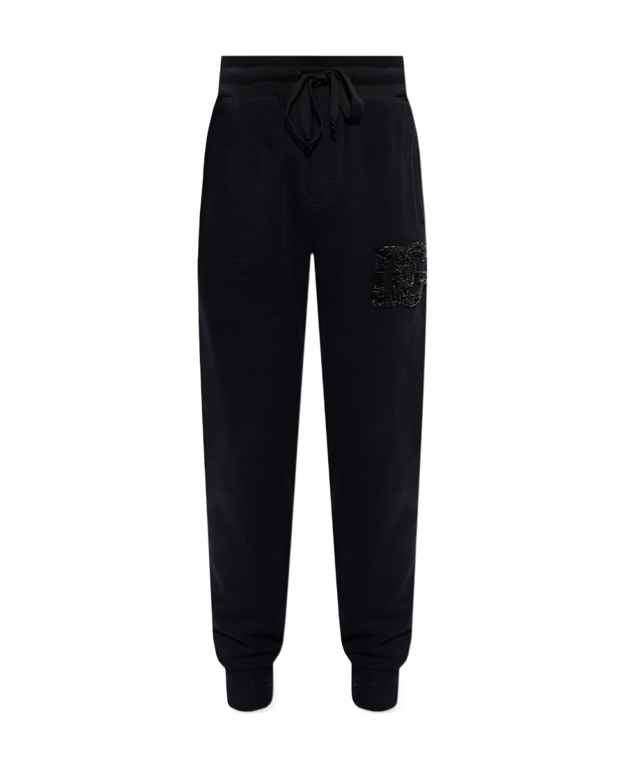 Dolce & Gabbana Crystal-embellished Cotton Track Pants In Black