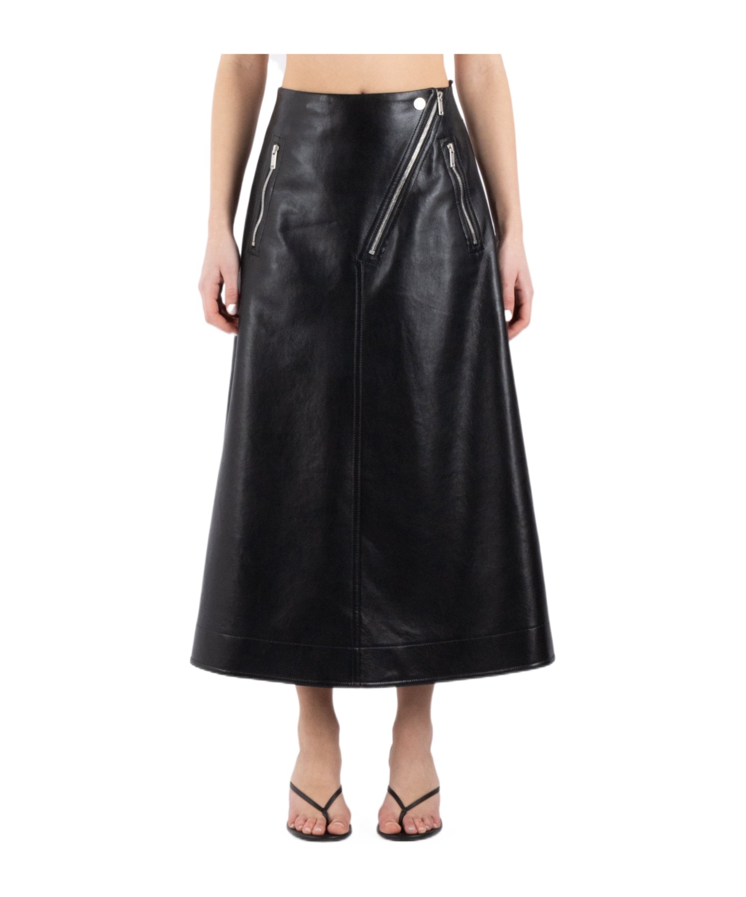 Nanushka Black Aleka Regenerated Leather Midi Skirt In Black