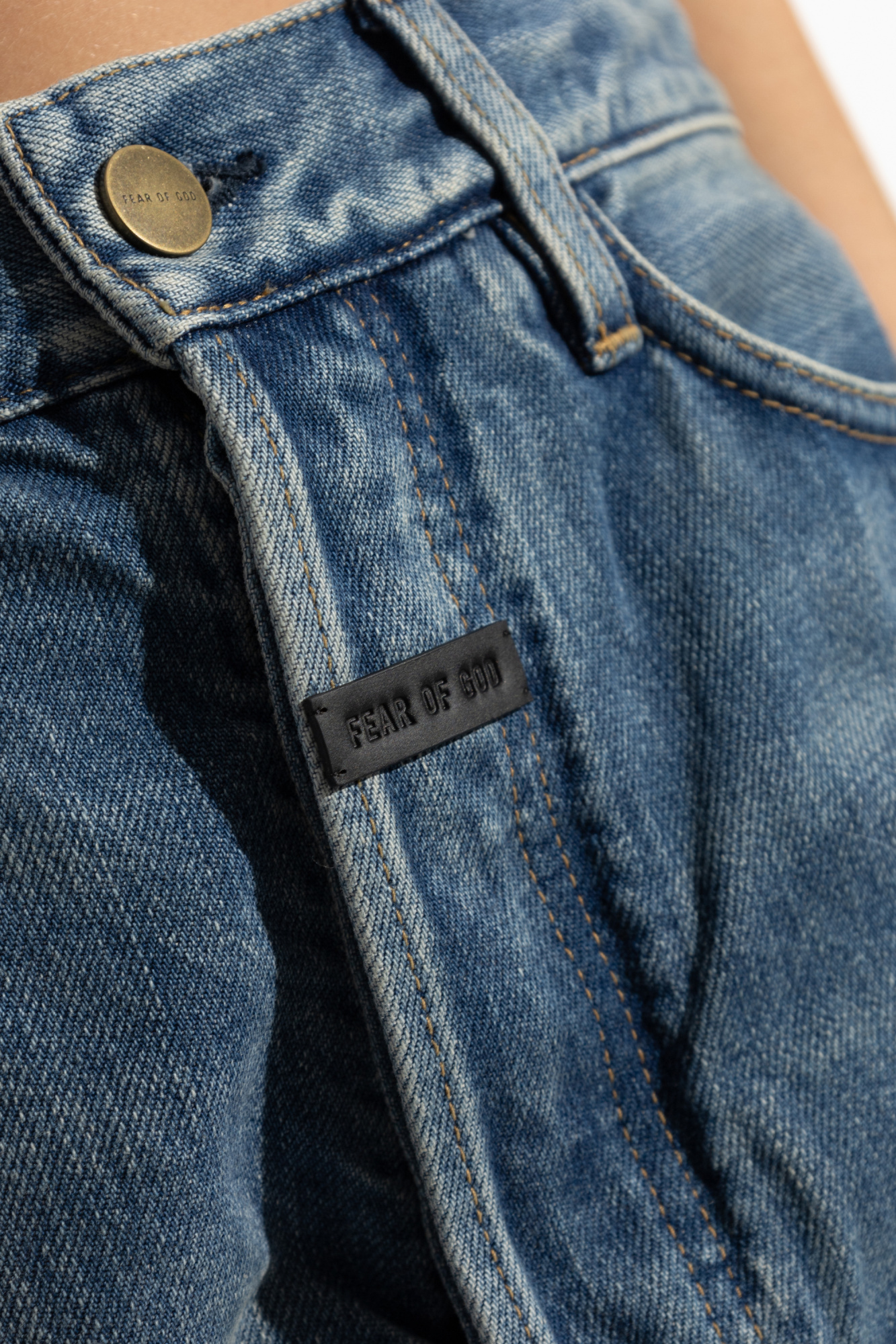 Fear Of God Logo Blue Jeans In Blue