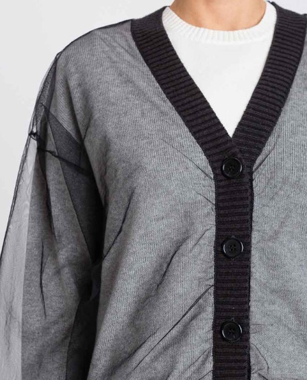 Twinset Tulle-paneled Cardigan In Black