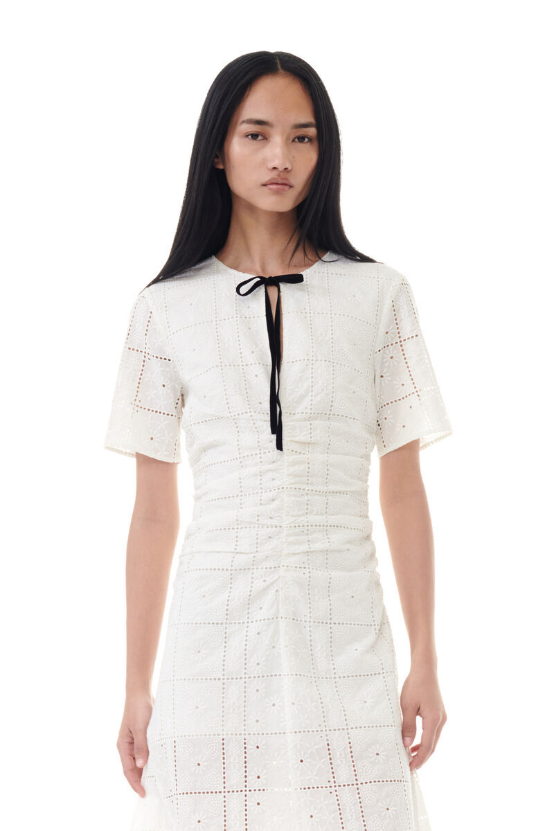 Shop Ganni White Broderie Anglaise Long Dress