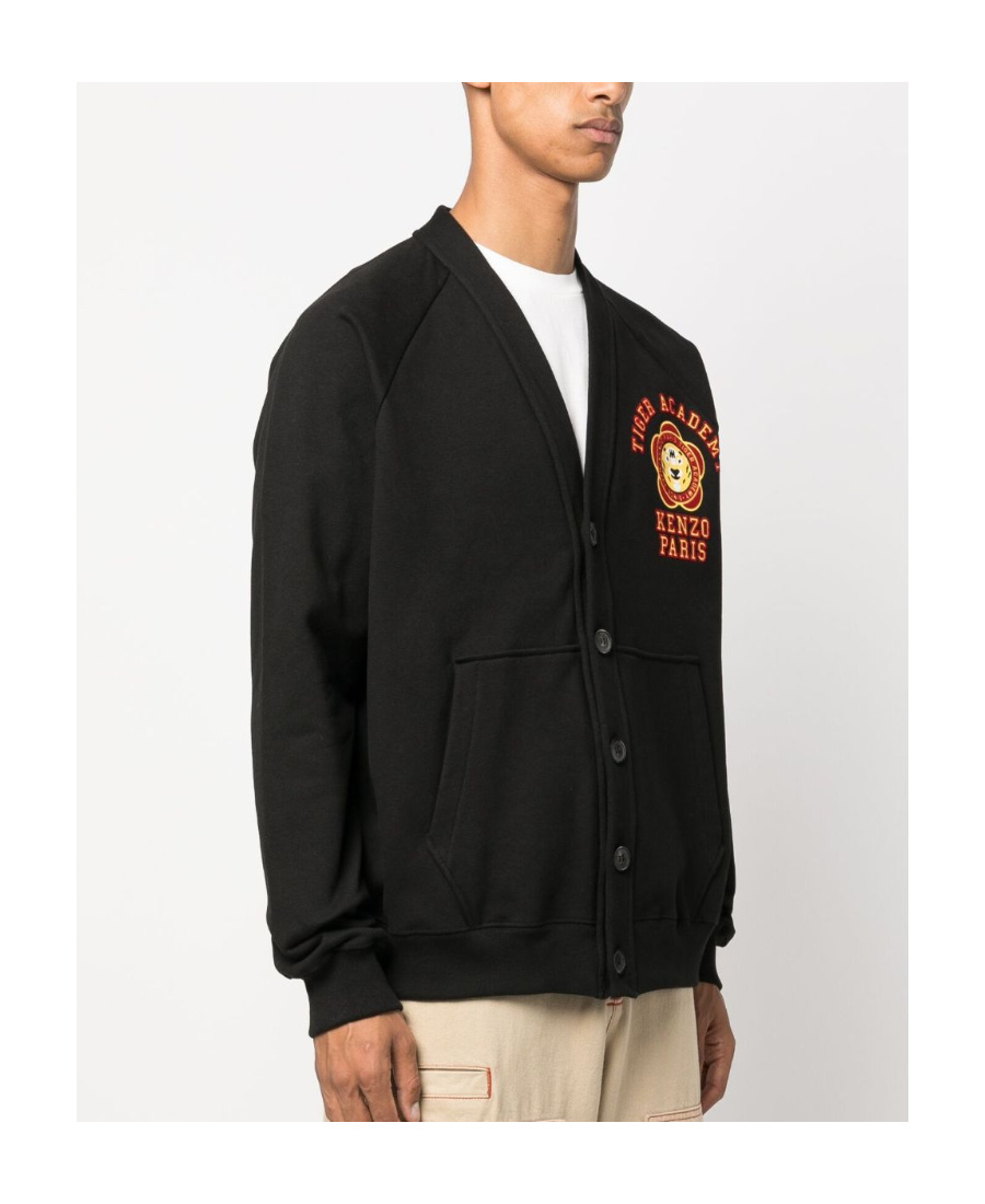 Kenzo Tiger Academy Brushed Cotton Cardigan In Black