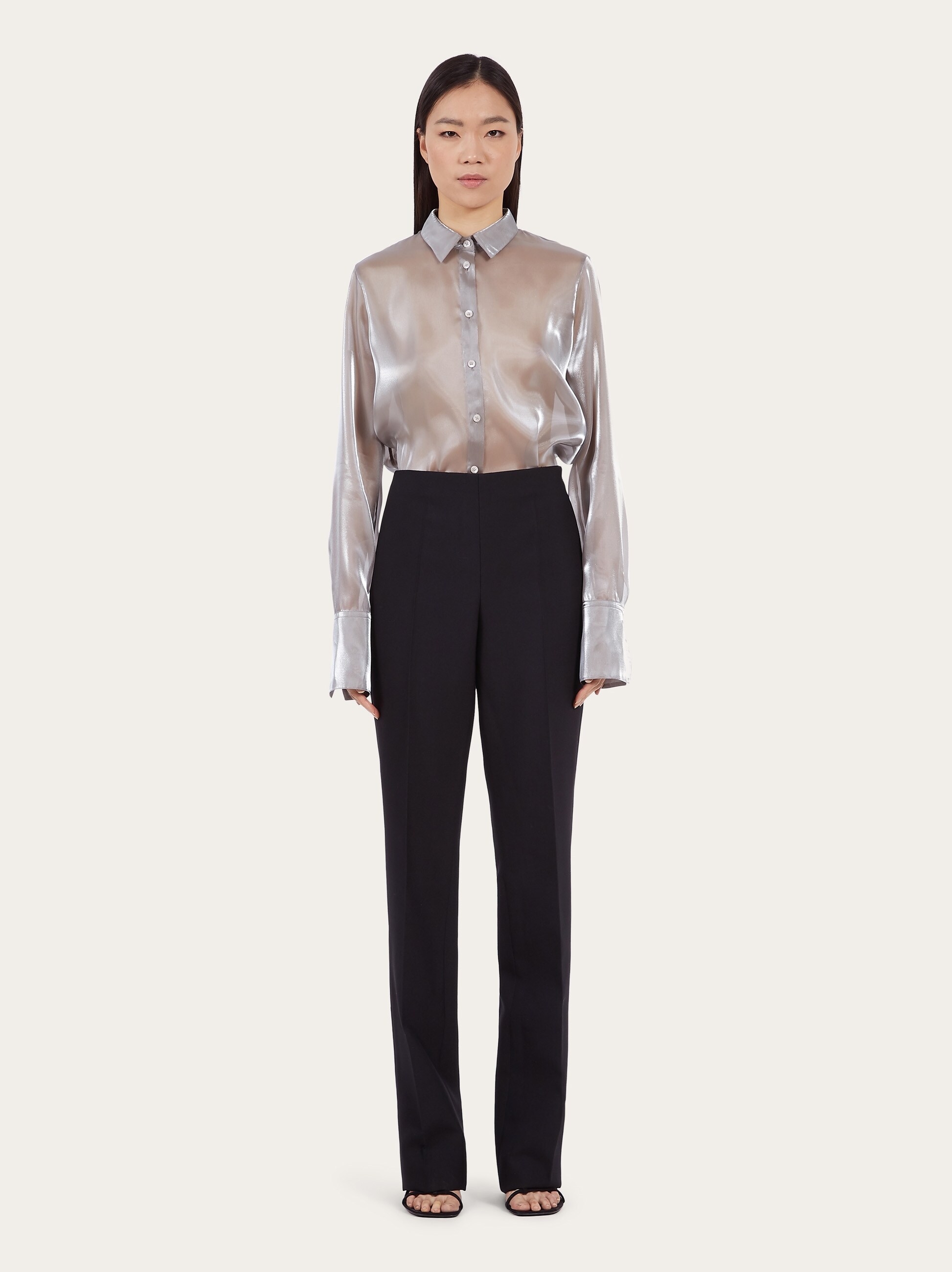 Ferragamo Structured-waist Darted-back Wide-leg High-rise Stretch-crepe Trousers In Black