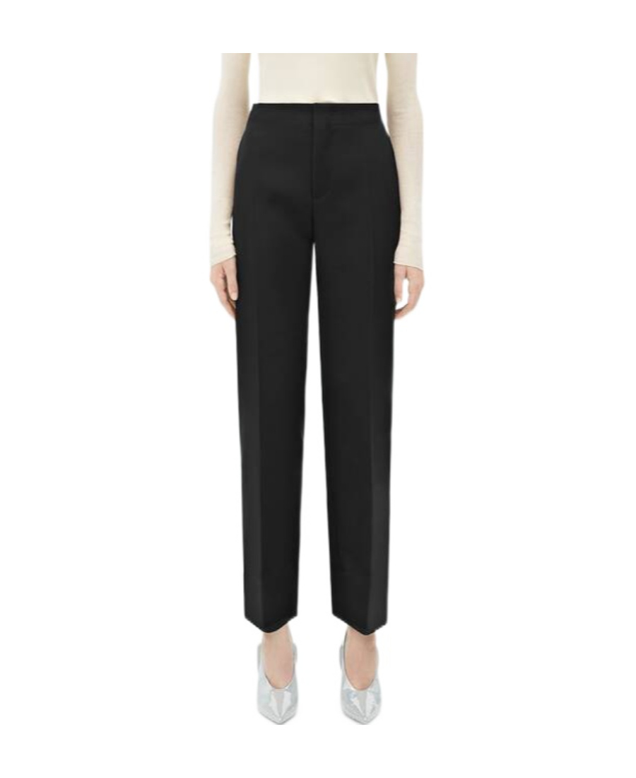 Bottega Veneta Curved Wool Casual Pants In Black
