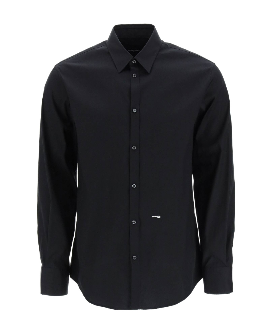 Dsquared2 Dsquared Men Black Stretch Poplin Shirt In Black