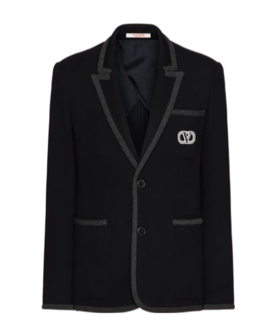 Shop Valentino Single-breasted Cotton Jersey Jacket With Vlogo Signature Patch In Blue