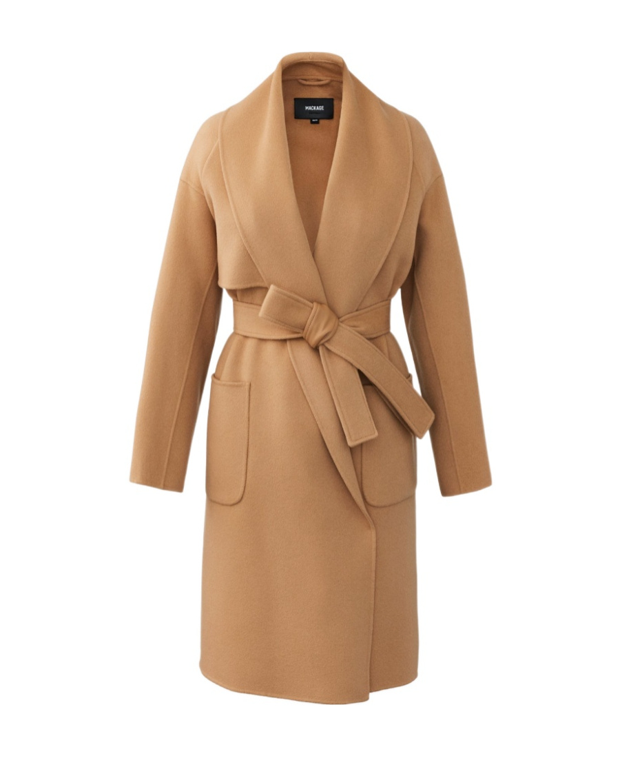 Mackage Belted Wrap Coat In Brown