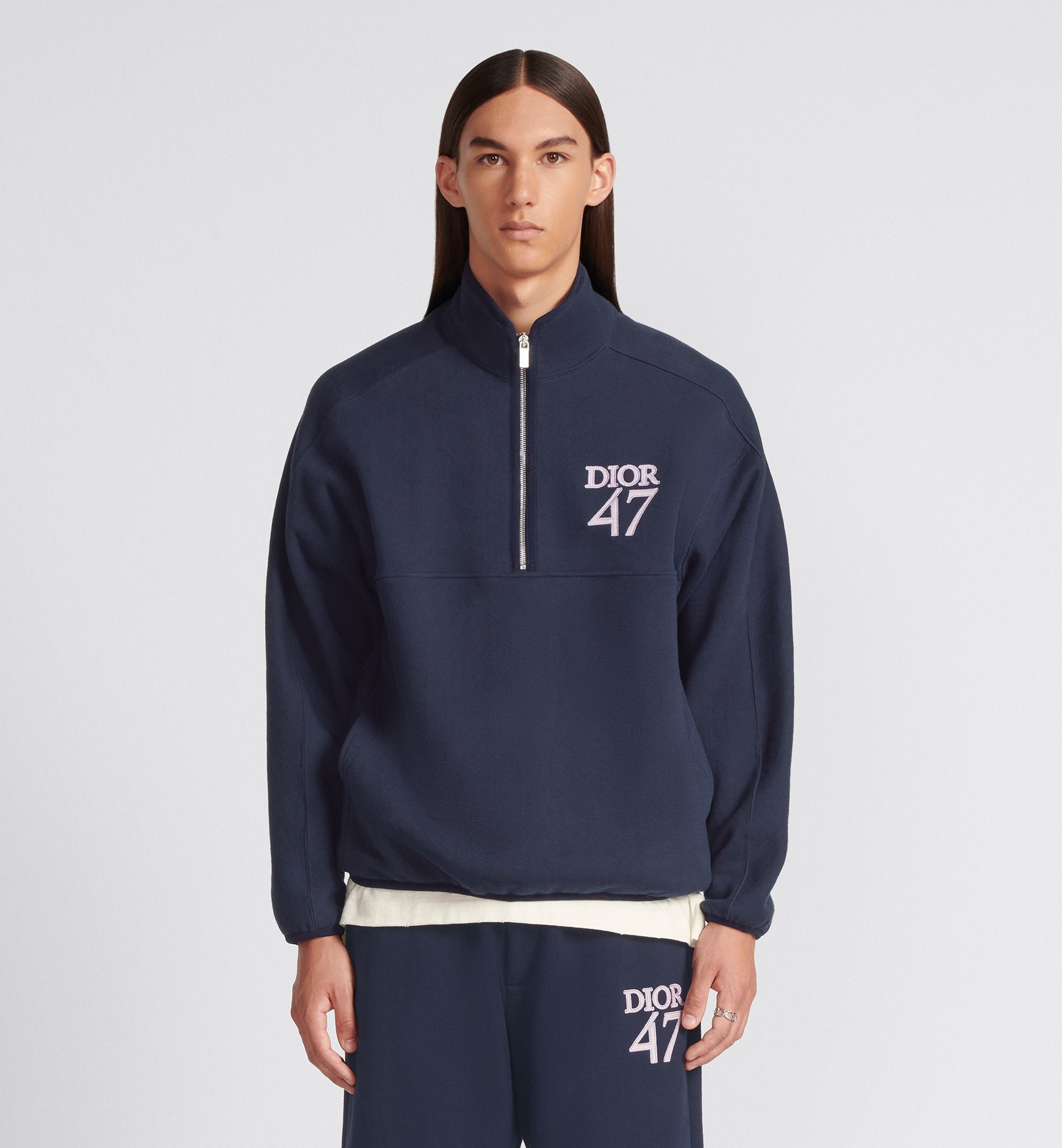 Dior Semi-zipper Vertical Collar Sweater In Blue