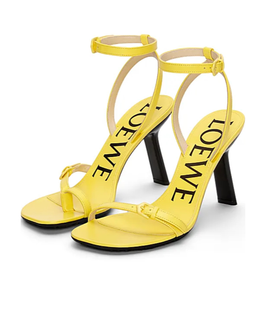 Loewe Open Toe Leather Petal Sandals With Stiletto Heel In Yellow