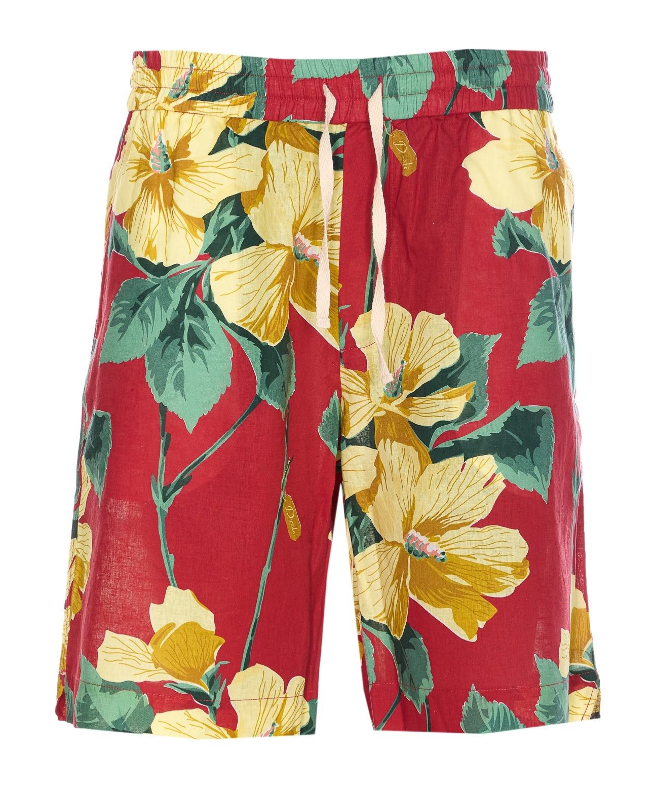 Drôle De Monsieur Elasticized Waist Floral Print Shorts With Lateral Pockets In Red
