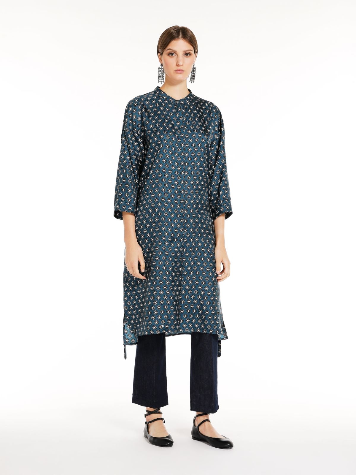Max Mara Printed Silk Kaftan Dress In Blue