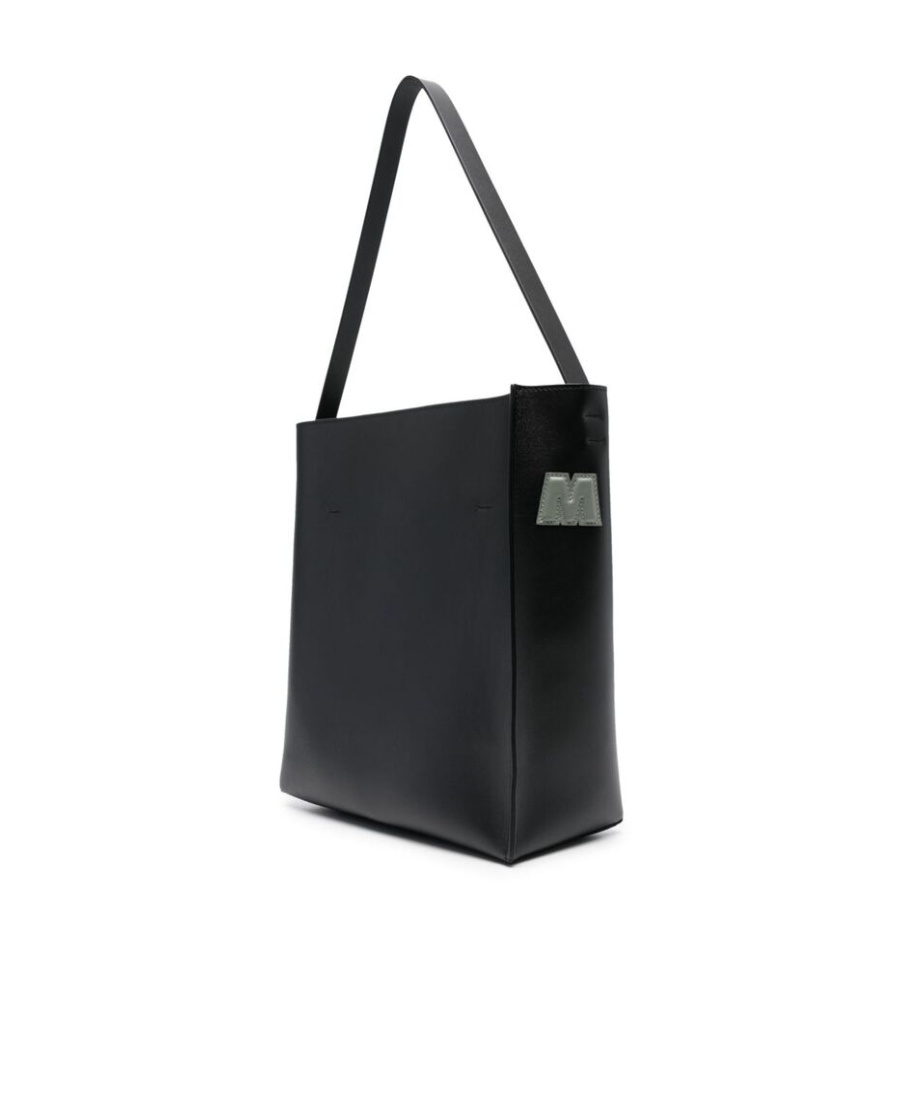 Marni Black White Leather Museo Hobo Bag With Patches In Black