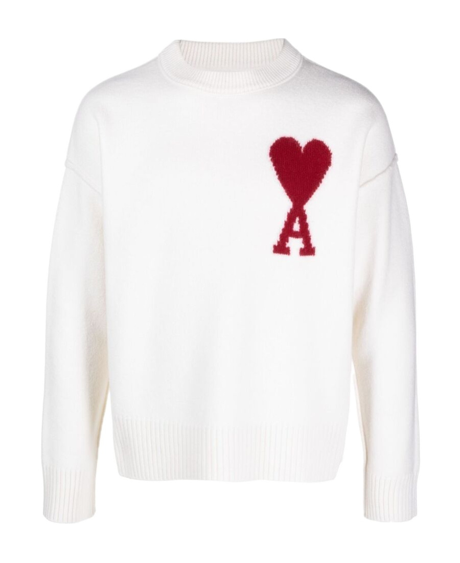 Ami Alexandre Mattiussi Ami Paris Ami Heart Design Wool Sweater In Intarsia Knit In White