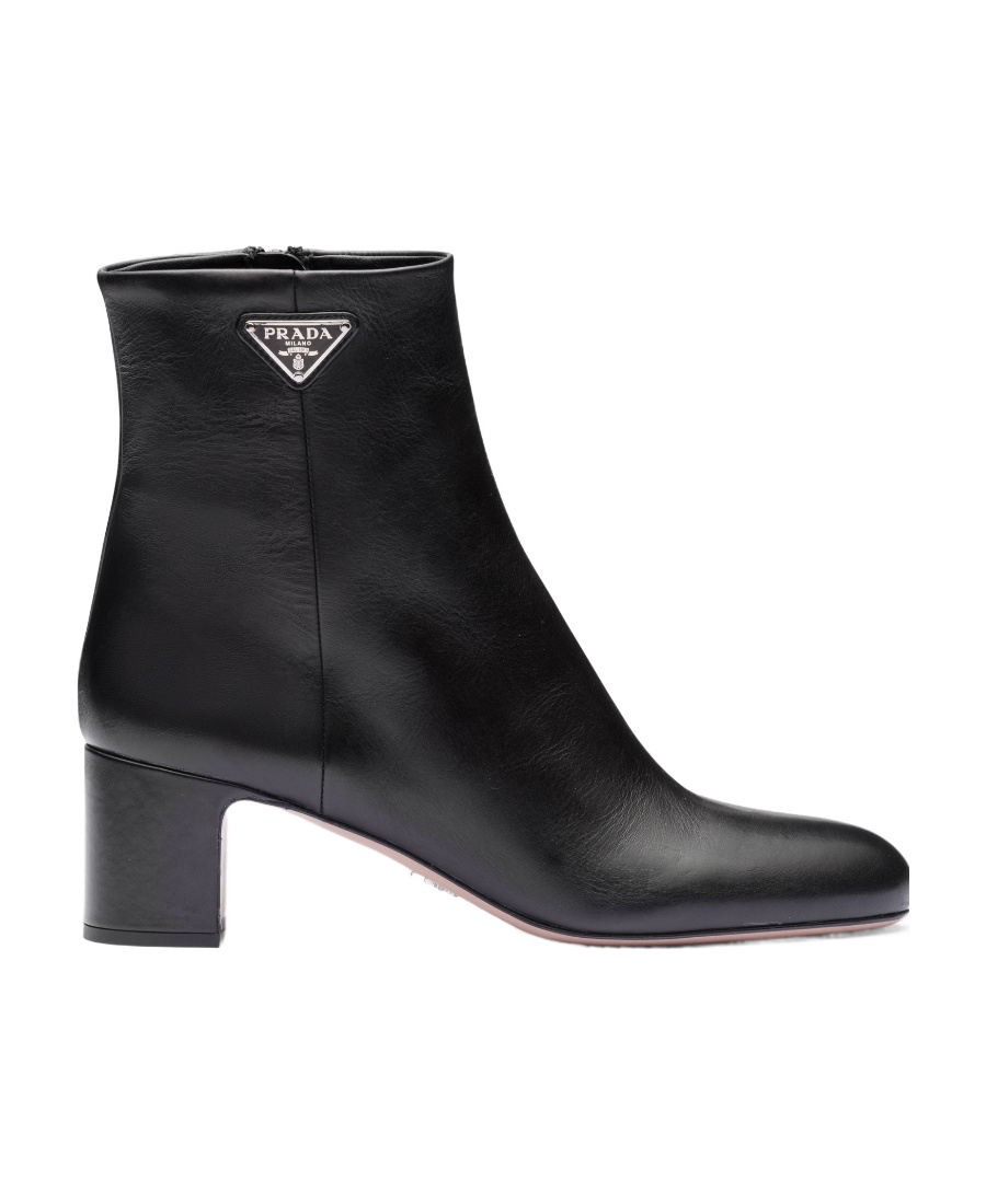 Prada Black Leather Booties For Women In Black