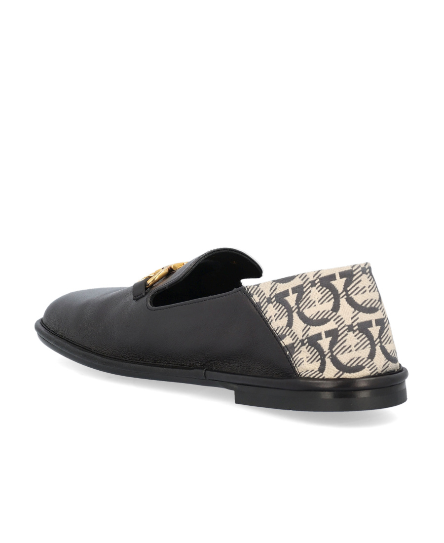 Ferragamo Gancini-print Panel Detail Loafers In Black