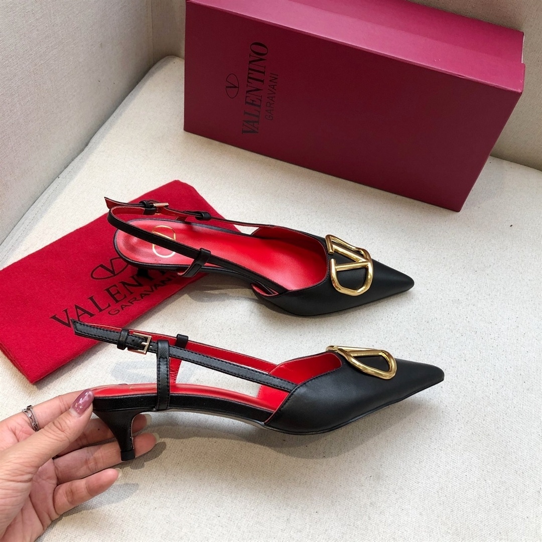 Valentino Pointed Toe Slimback Pump With Vintage-effect Brass Detail In Black