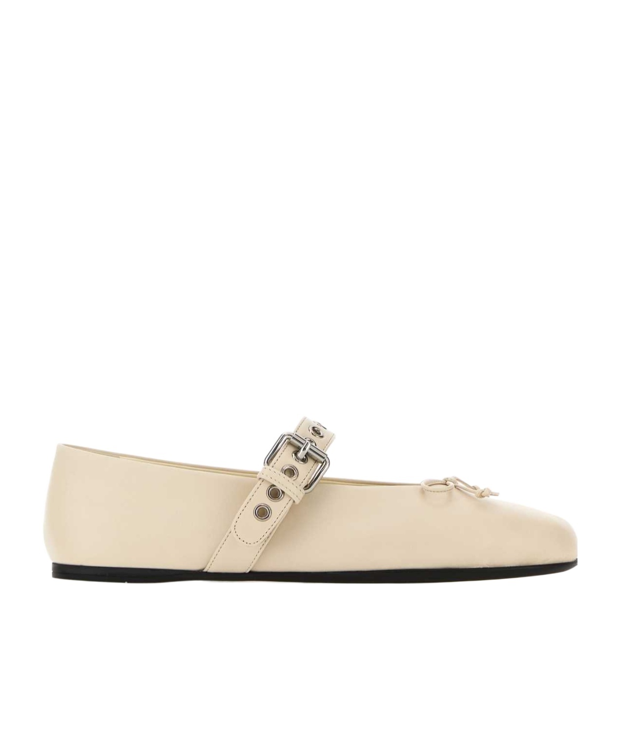Miu Miu Off White Buckle Strap Ballet Flats In Nude